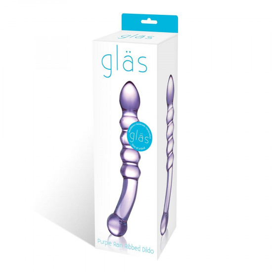 Glas Rain Ribbed 紫色玻璃自慰棒