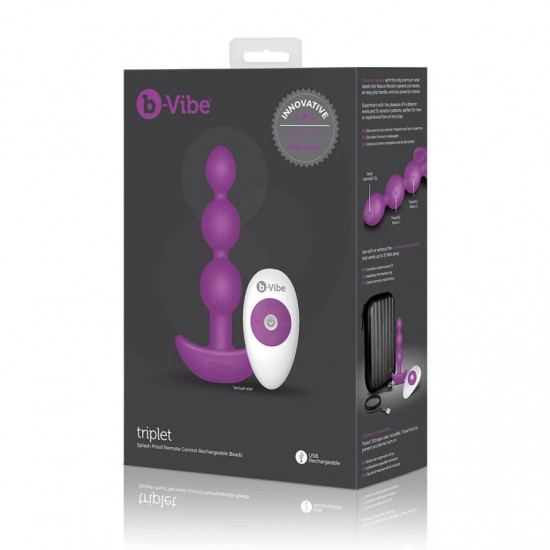 B-Vibe 無線遙控震動三重後庭拉珠 - 紫紅色