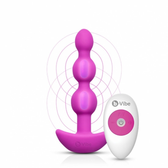 B-Vibe 無線遙控震動三重後庭拉珠 - 紫紅色